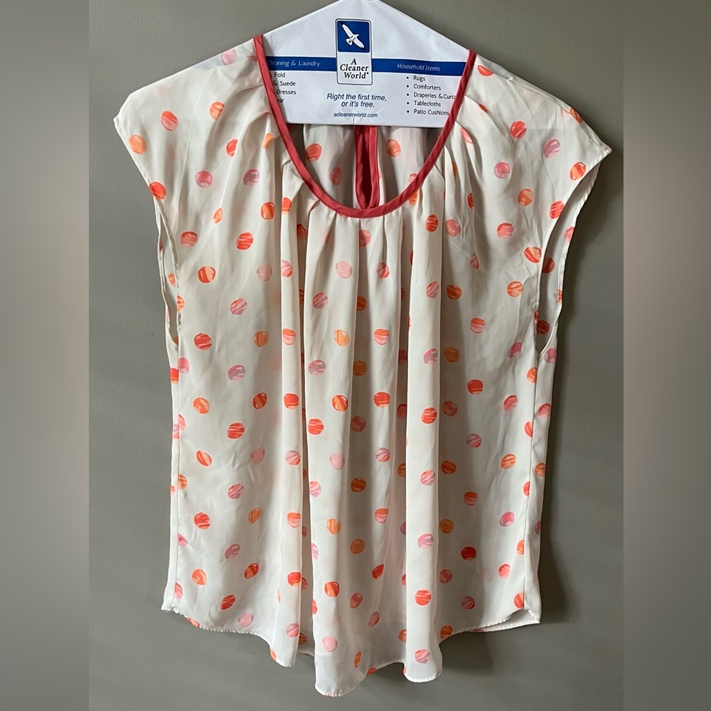 Lauren Conrad, Polka Dot Women's Top - Cream and Pink XXL